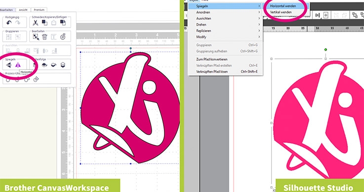 In der Software für Ihren Hobbyplotter können Sie Ihr Design vorbereiten. Spiegeln sie dieses vor dem Schneiden.